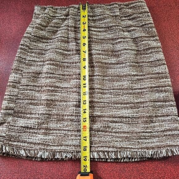Badgley Mischka Frayed Hem Boucle Mini Skirt Sz M Brown Metallic Stretch Waist - Picture 11 of 11
